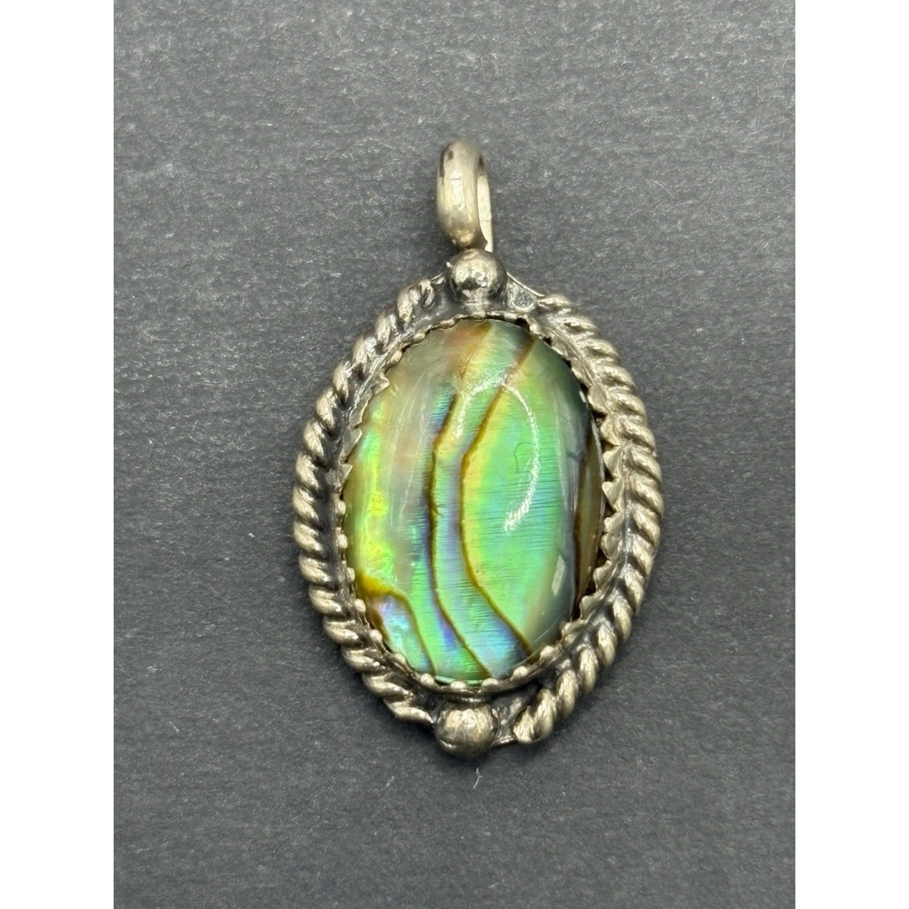 Vintage Sterling Silver Pava Shell Pendant Tested G8